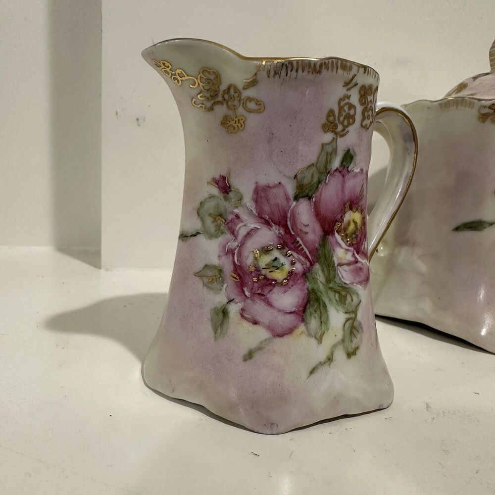 Hutschenreuther Germany Hand Painted Sugar & Creamer Set – Signed 1992 Floral - Picture 4 of 15